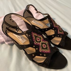 Jimmy Choo sandal. Black leather. Worn once. Excellent condition